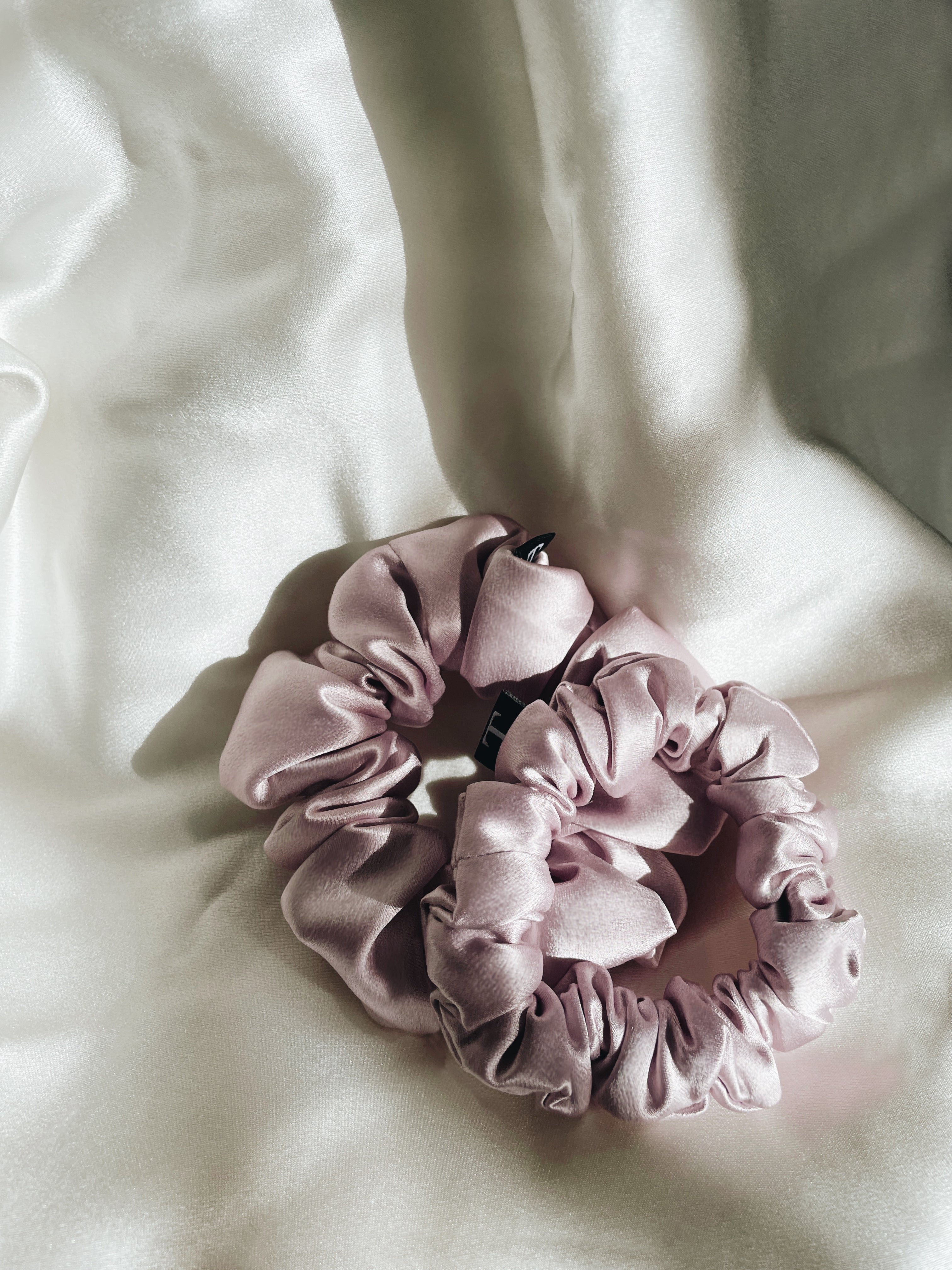 Tender Objects silk scrunchie in Gentle Fog